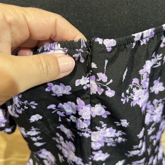 Y2K Milkmaid Babydoll Midi Dress Women's Large Black Floral Whimsigoth Fairy - Picture 5 of 14